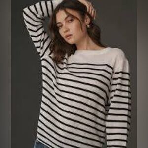 REFORMATION NWT Boyfriend Cashmere Sweater White Black Stripe XL
